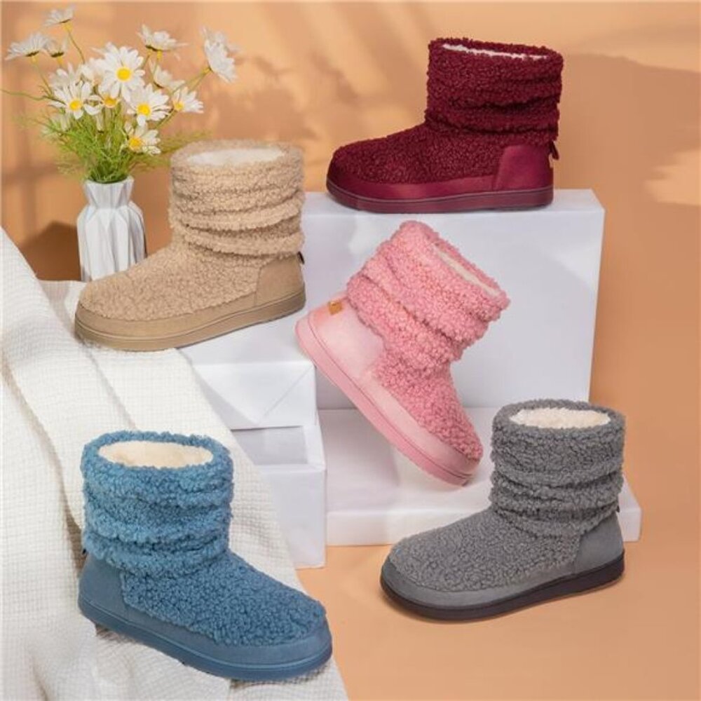 New Women's Bootie Slippers Fuzzy Warm Memory Foam Indoor House Shoes with - Picture 6 of 7